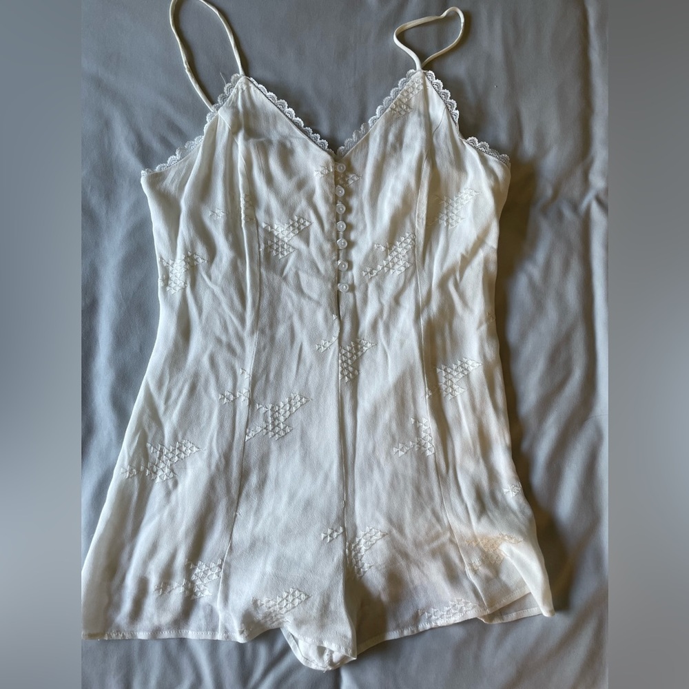 White Romper with White embroidered detailing